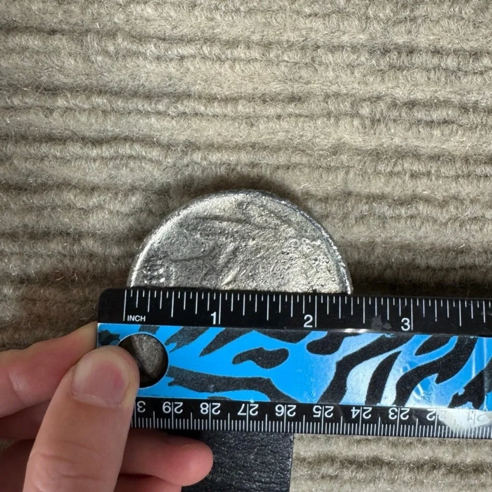 Canterbury Filenes Black Leather Belt Buffalo Nickel Coin Buckle Size 34 1683101